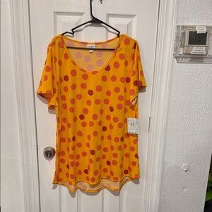 LuLaRoe Orange and Red Polka Dot Short Sleeve Top